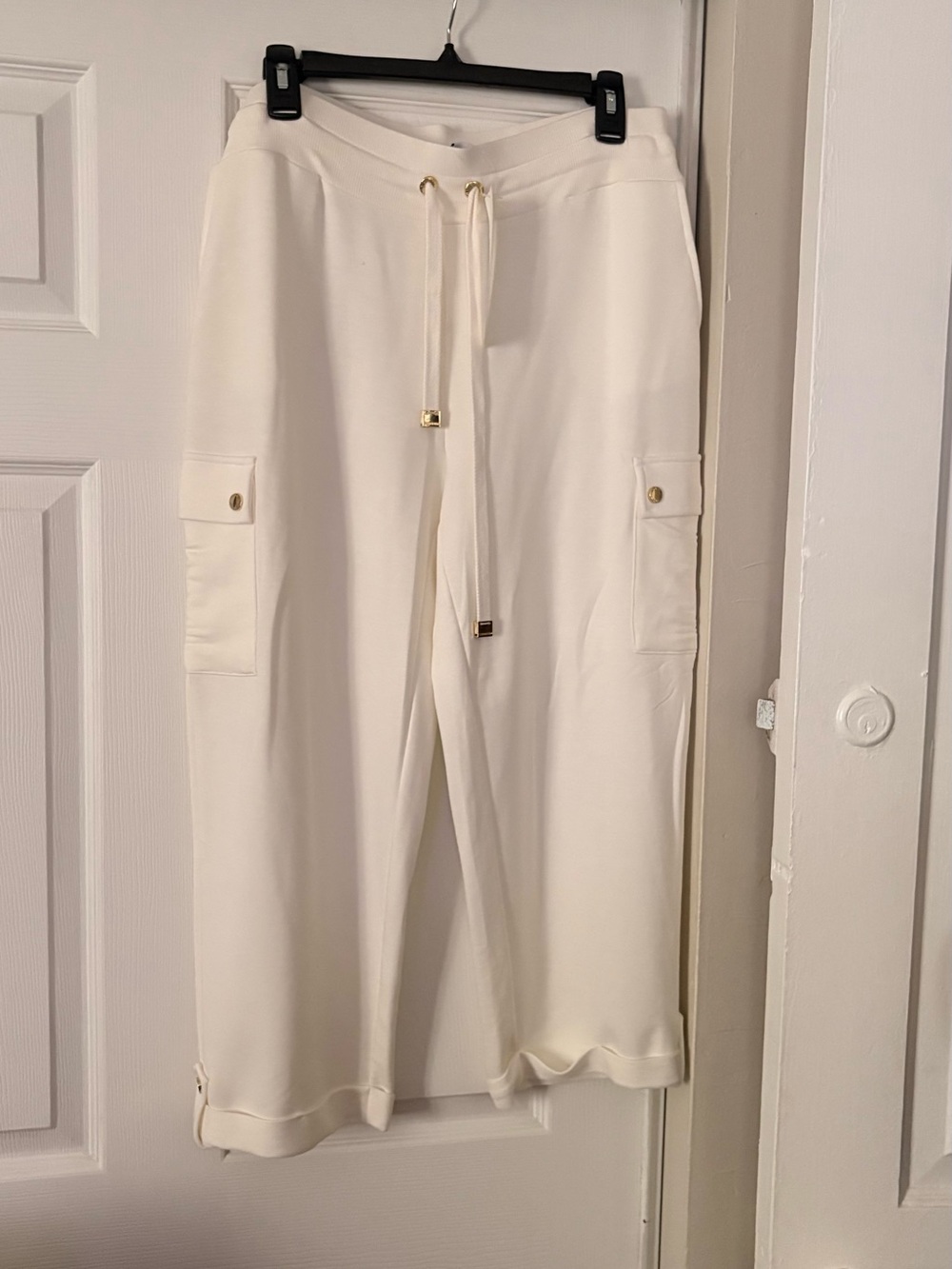 Women's Cream Cargo Drawstring knit ankle pants